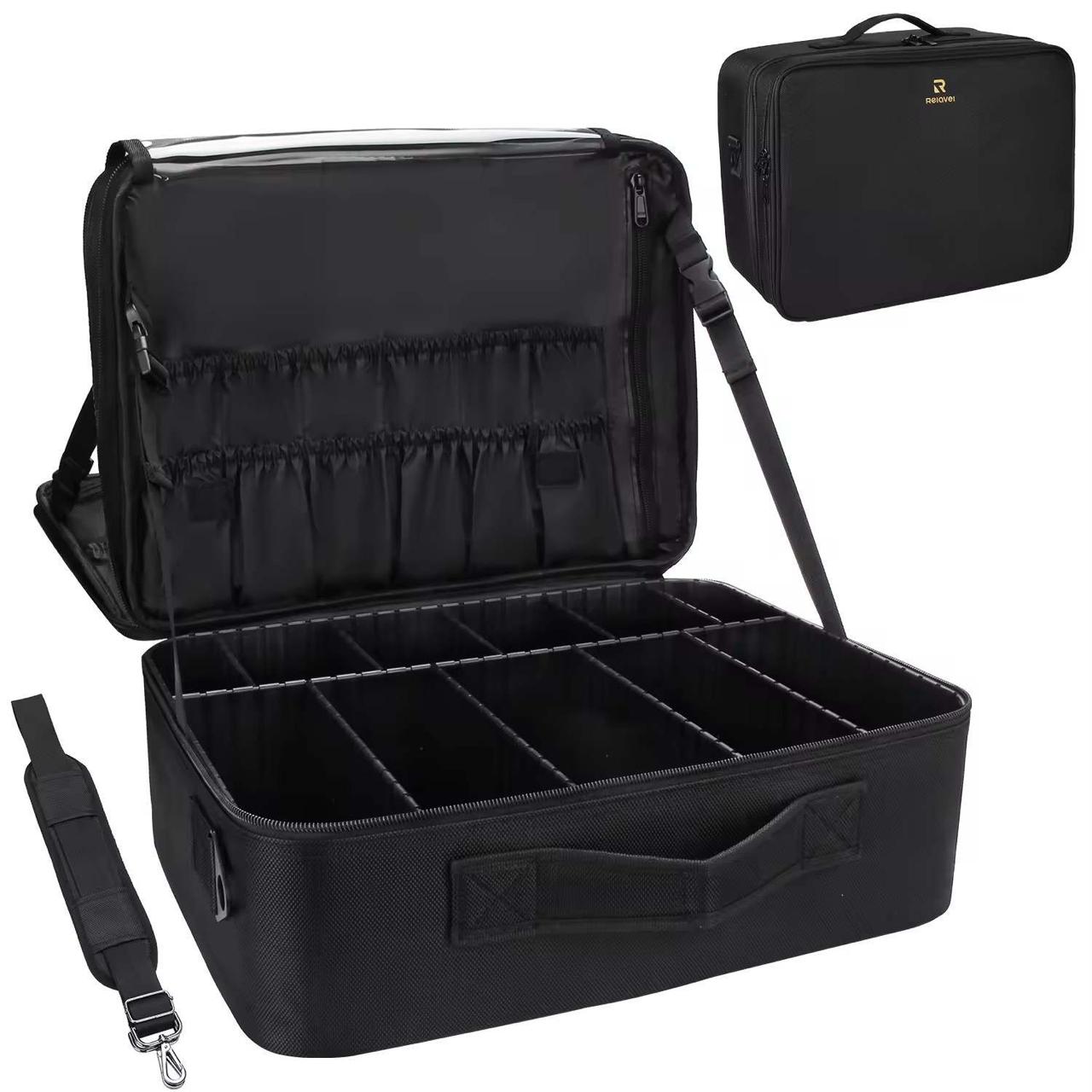 Extra Large Black Makeup Case with Plastic Dividers