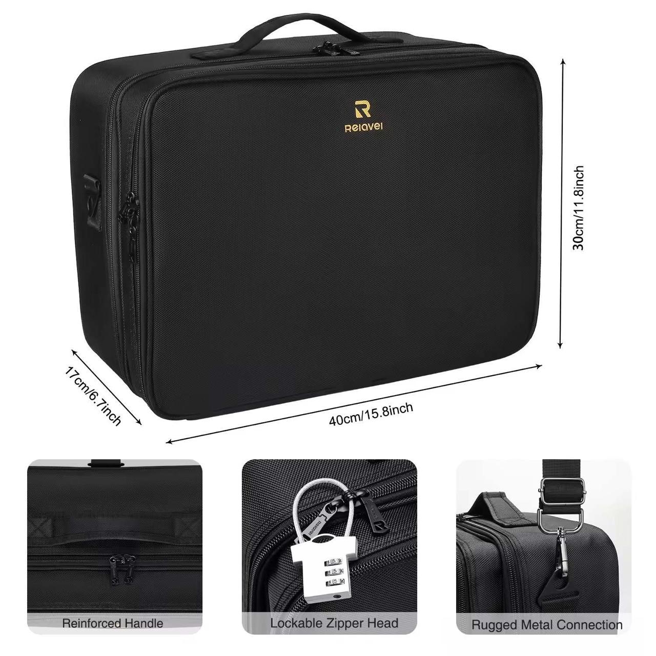 Extra Large Black Makeup Case with Plastic Dividers