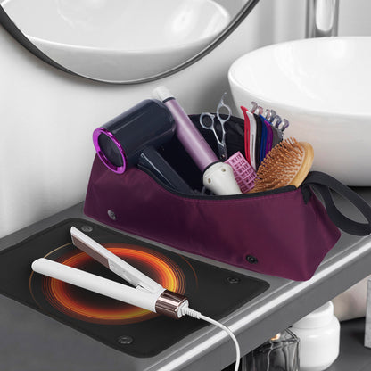 2-in-1 Hot Hair Tools Travel Bag, Removable Heat-Resistant Silicone Mat, Clear Pockets for Accessories, Protects Surfaces from Burns, Ideal for Curling & Flat Irons, Includes Heat-Resistant Glove