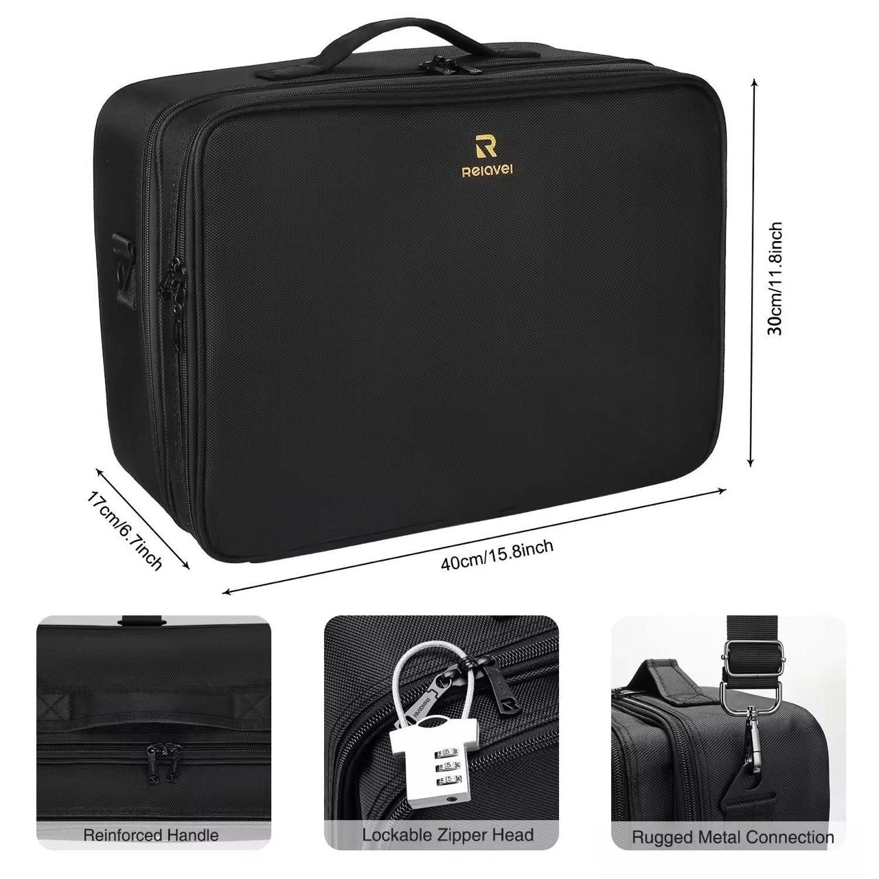 Extra Large Relavel Black Makeup Case with Plastic Dividers