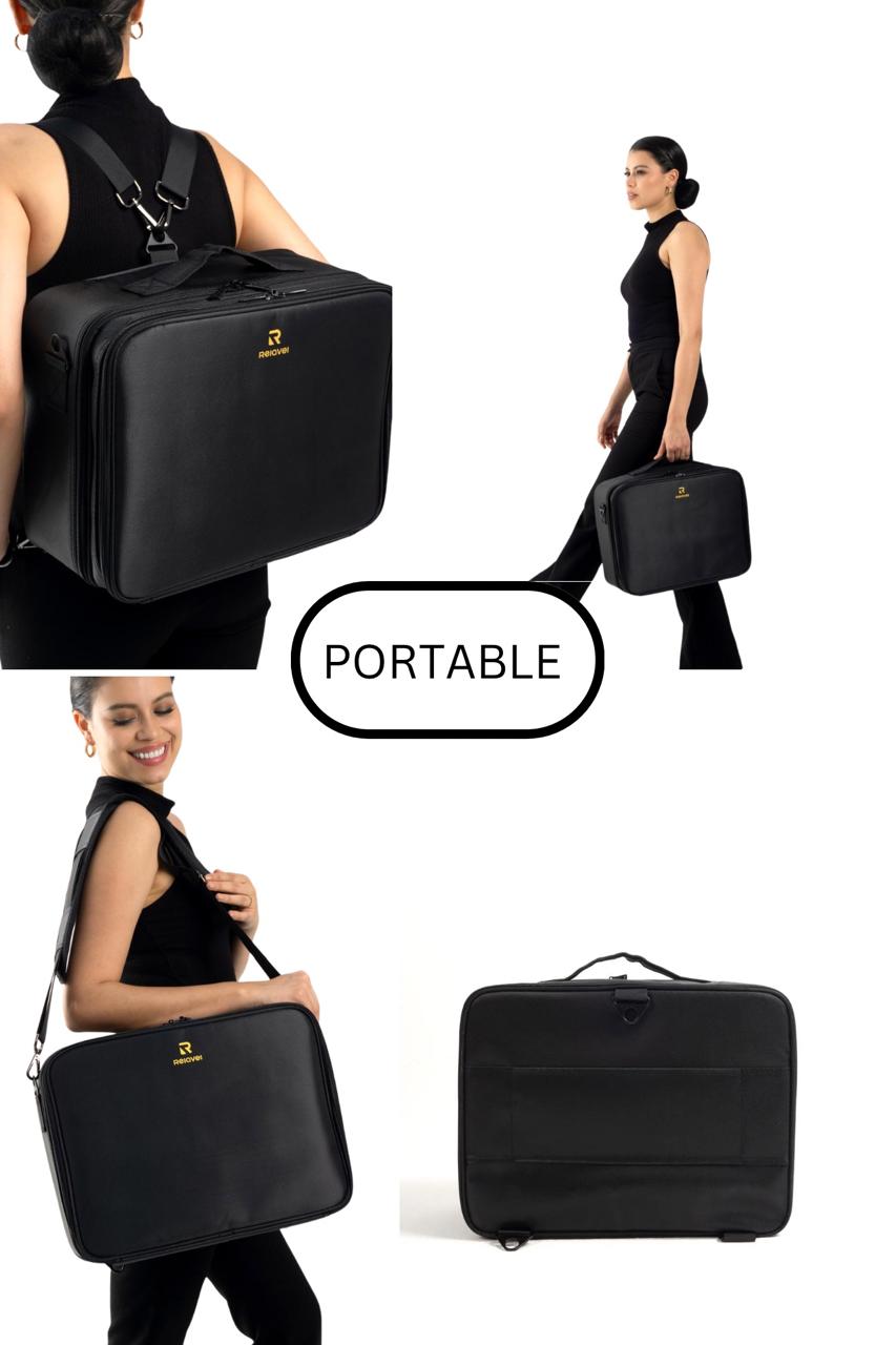 Extra Large Relavel Black Makeup Case with Plastic Dividers